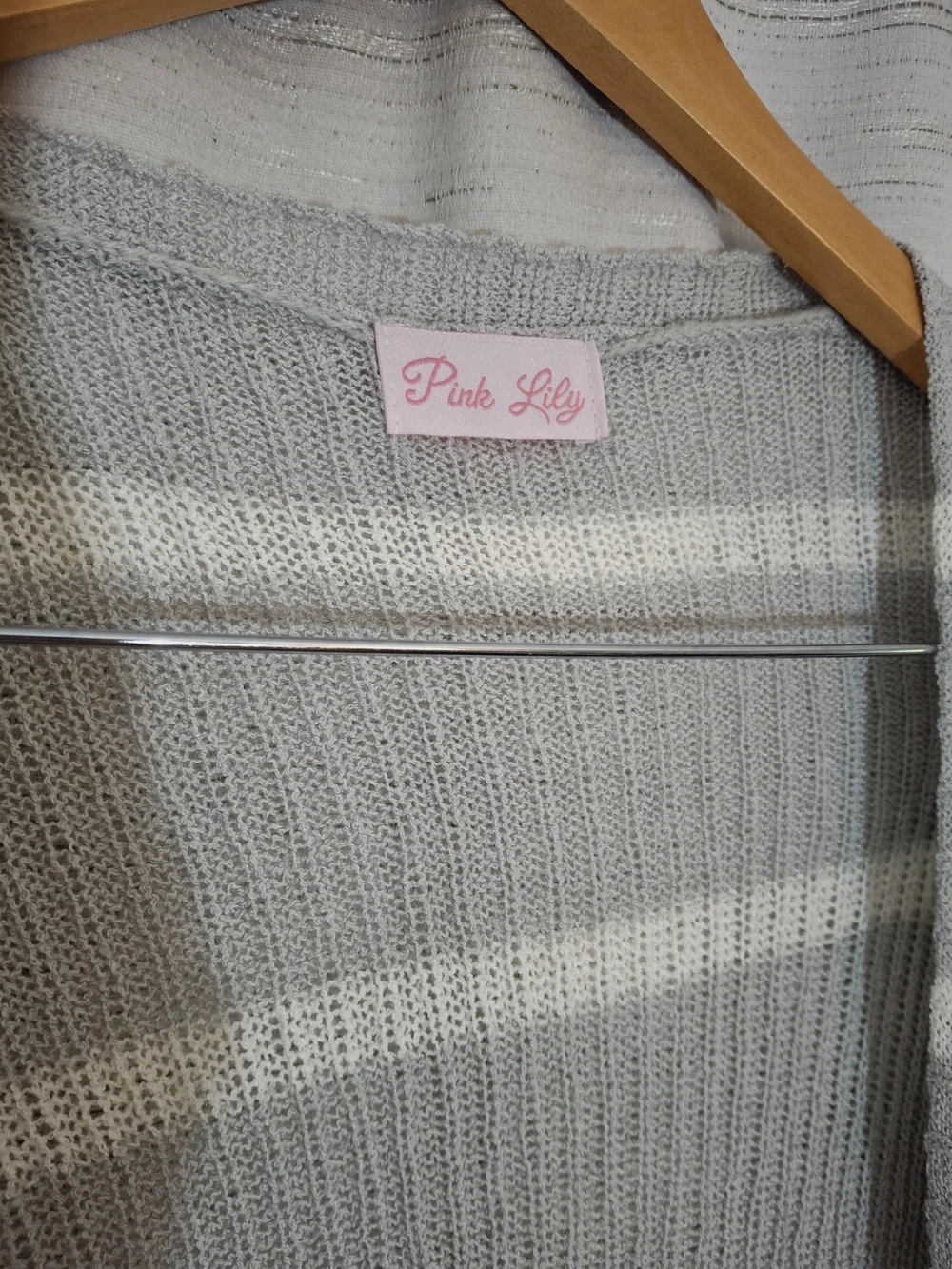 Pink Lily Gray & White Striped Open Cardigan Sweater Duster NWT